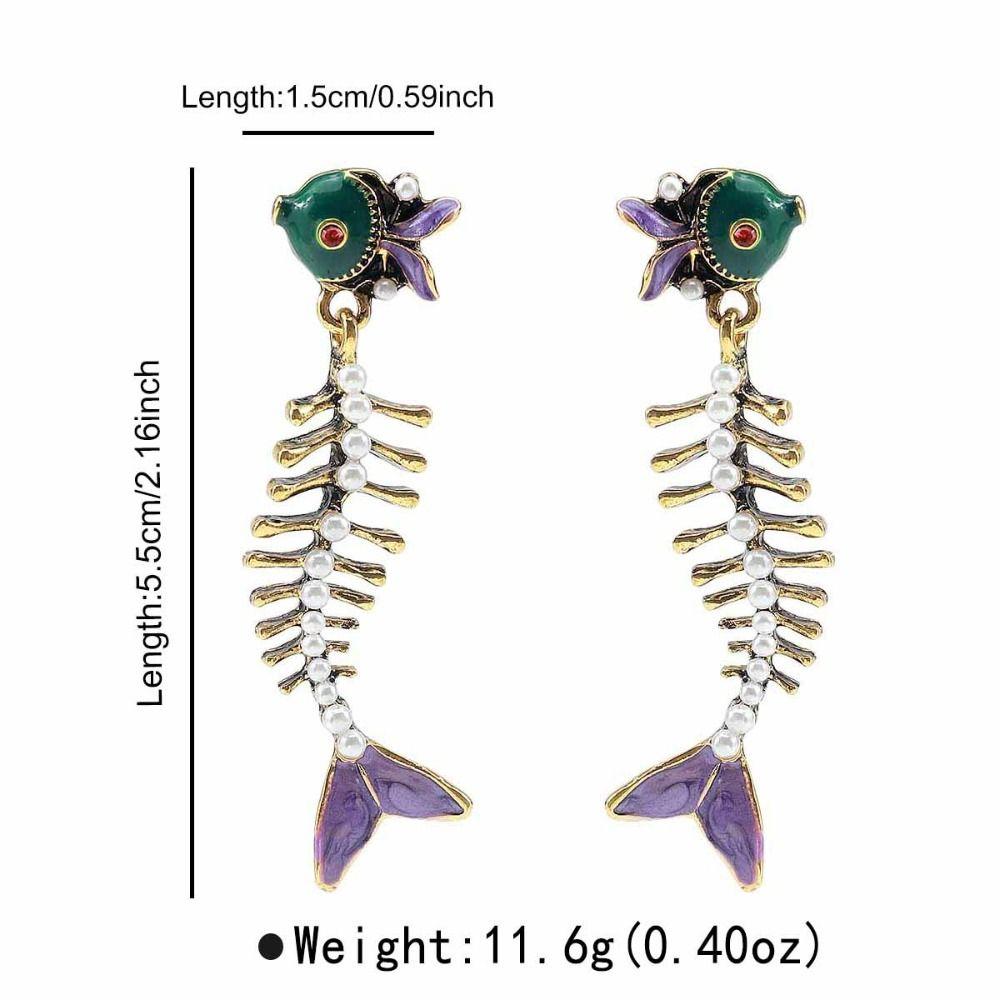 Orecchini Pendenti Creativi a Lisca di Pesce Smaltata Charms Pesce Orecchini a Lobo Geometrici in Metallo Orecchini Pendenti Bohemien Retrò Smalto Colato Regalo