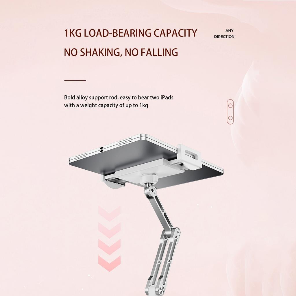 Lap Tablet Pillow Stand,Adjustable Aluminum Arm Holder With Snack Bowls,360° Rotating Clip For 4.7-13 Kindle,Phone,Tablet