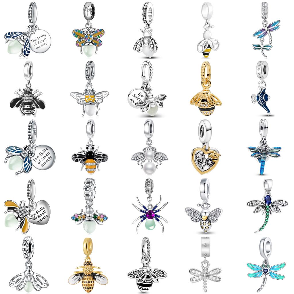Copper Forest Series Luminous Firefly Dragonfly Spider Charm Bead Fit Original Pendant Bracelet Diy Women Jewelry