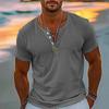 Vintage Summer Men's T-Shirt Streetwear 3 Buttons Open Fly Loose Clothing Print Short Sleeve T-Shirt