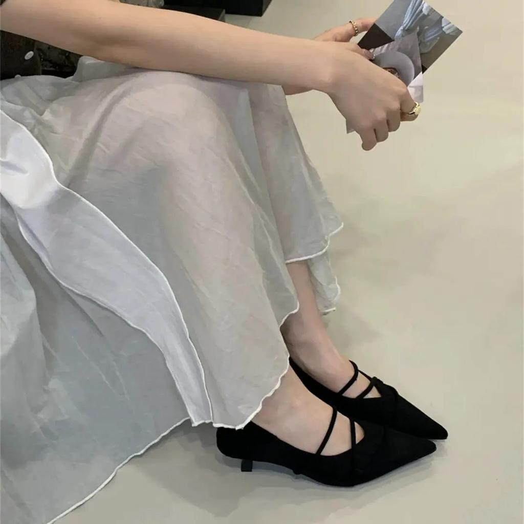 Fashion Versatile Retro Thin Commuter Shoes 2025 Autumn New Temperament Suede Pointed Small Low Heel High Heels