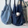 Sac cabas en jean épais à multiples poches: Sac bandoulière étudiant inspiré de l'art japonais et coréen