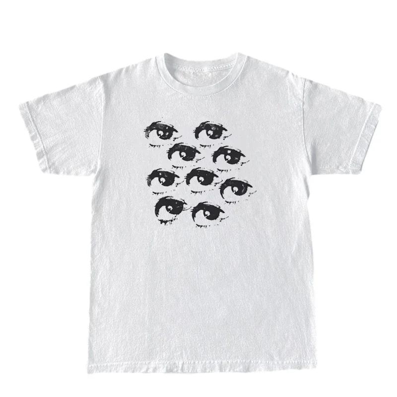 Eyes Graphic Tees Egirl Grunge Aesthetic Printed Women Y2k T Shirt Vintage Streetwear Tops Hipsters Cute Fashion Female Clothing