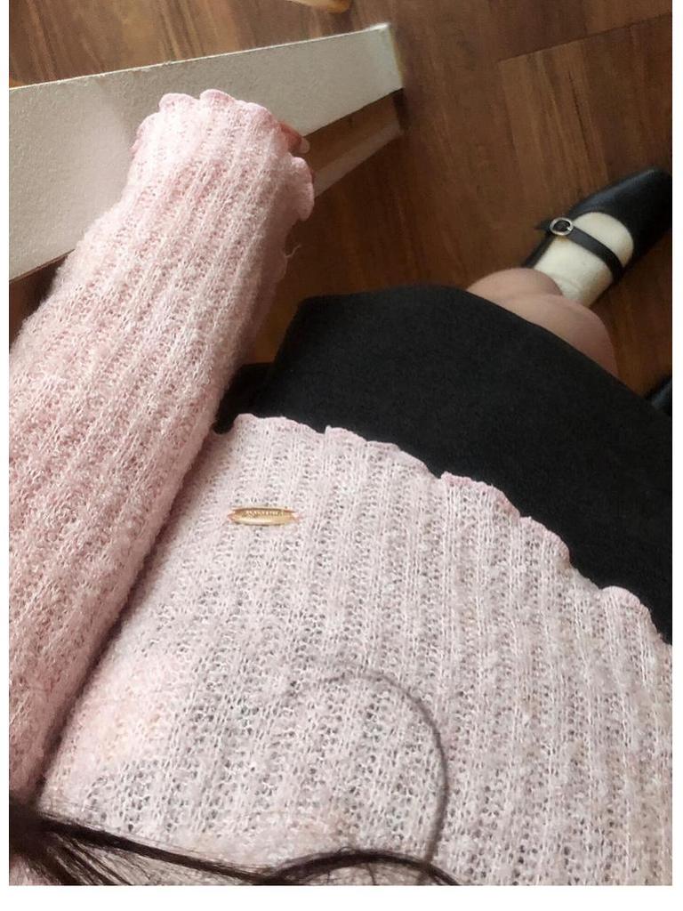 Mink Fur Pink Bow Off-Shoulder Knit Top for Women - Autumn/Winter Base Layer