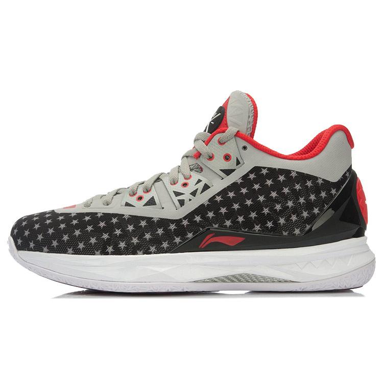 LiNing WOW 4 Cushioning Wear Resistant Mid Top Basketball Shoes Unisex Black Gray Red