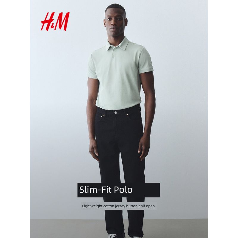 

HM Summer New Men s Clothing Slim fit Polo Shirt 0956343 Mint Green 095 180/124(2XL)