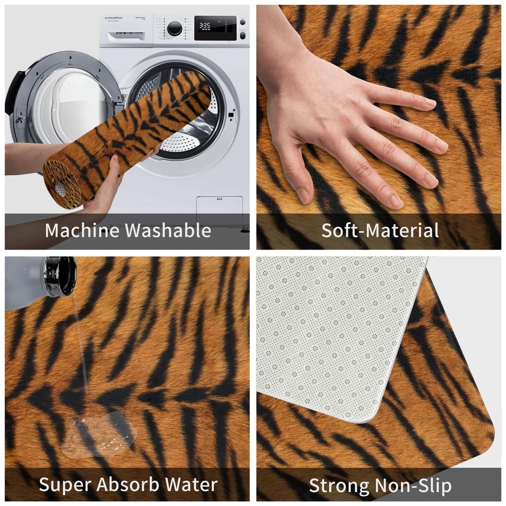 Siberian Tiger Fur Pattern Door Floor Kitchen Bathroom Mats Anti-Slip Indoor Wild Animal Doormat Living Room Entrance Carpet Rug