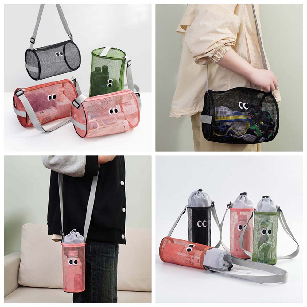 All-match Mesh Shoulder Bag Korean Style Water Bottle Drawstring Bag Mesh Crossbody Bag  Summer