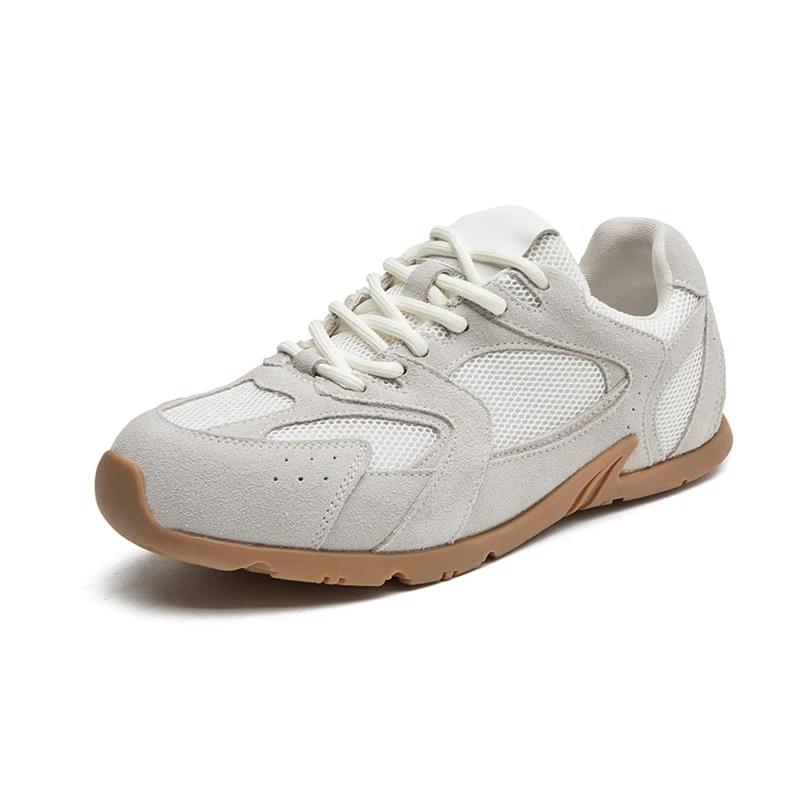 2025 Summer New Ladies' Leather Retro German Trainer Sneakers - Lace-Up Casual Flats for Streetwear & Daily Wear