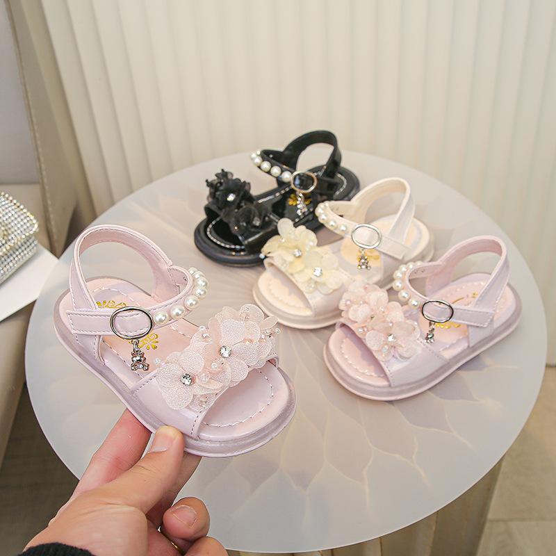 Summer Girls Flower Rhinestone Light Up Anti-Slip Princess Sandals For Baby Girls