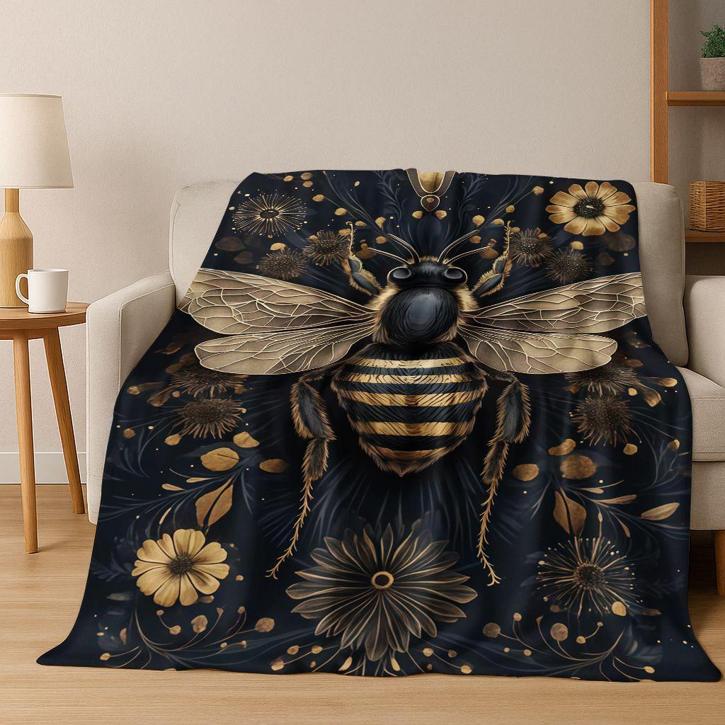 Cute Cartoon Bee HoneyBee Insect Art Flannel Blanket,Cozy Soft Throw Blanket for Home Bedroom Bed Sofa Picnic Cover Gift Kids