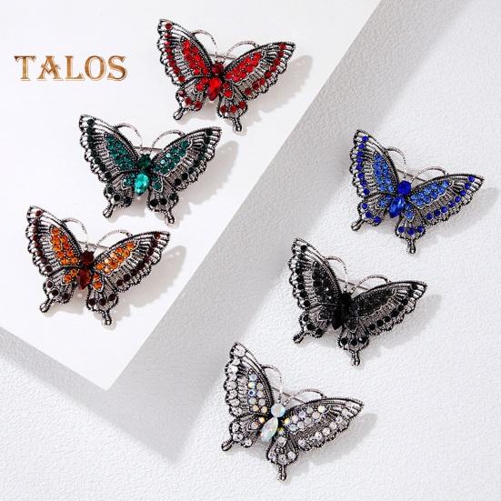 Women Brooch Retro Hollow Butterfly Shape Rhinestone Decor Anti-slip Wear-resistant Suit Coat Collar Hat Scarf Decoration Clothes Pin Prom Party