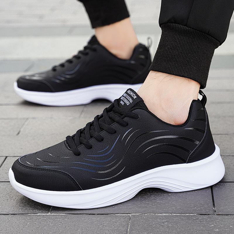 Spring black leather sneakers casual running sneakers