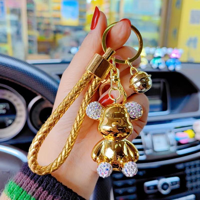 Heiß Süß Cartoon Acryl Strass Beschichtet Sitzender Bär Schlüsselanhänger Silikon Handgelenkband Paar Puppe Tasche Anhänger Zubehör Geschenk