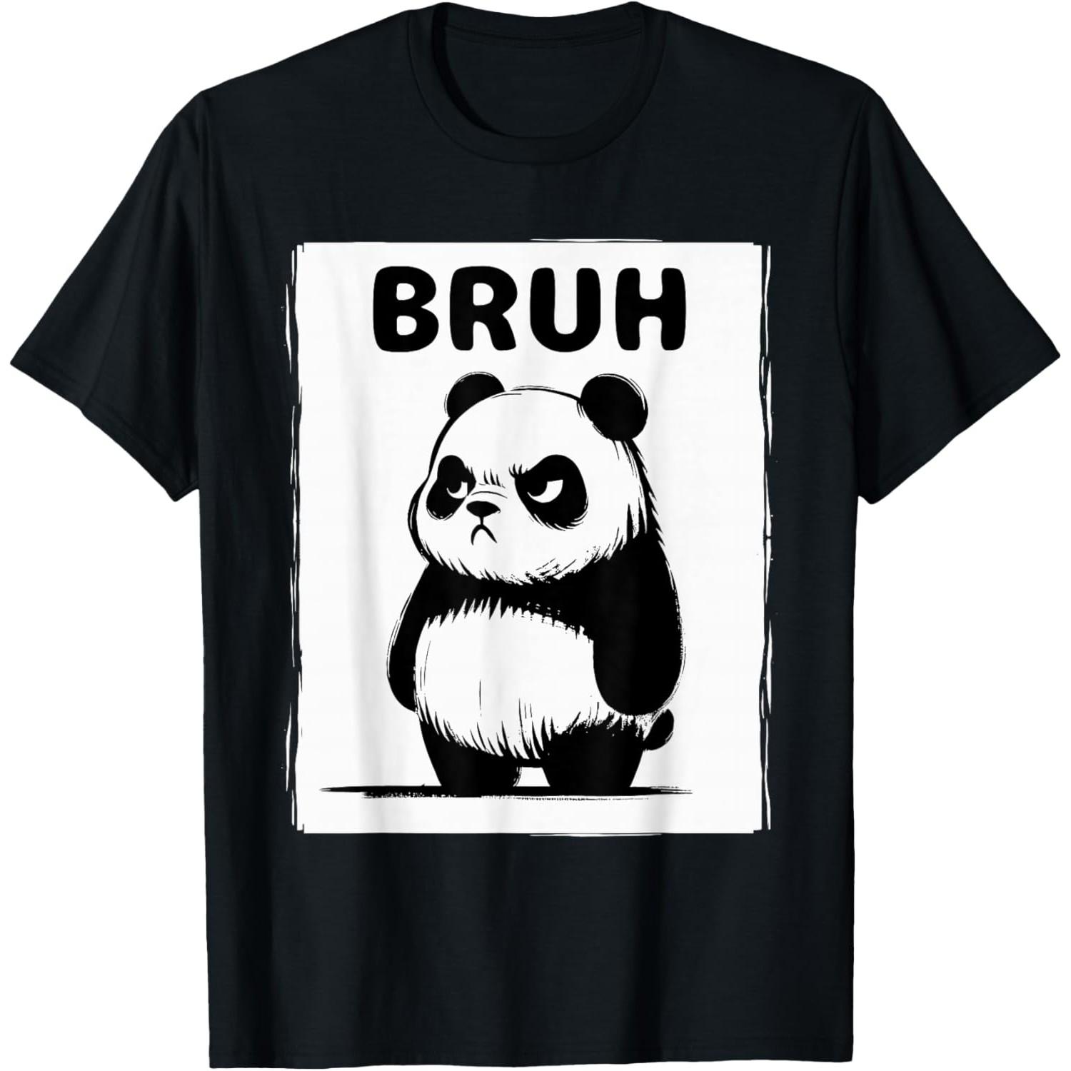 Bruh Grumpy Panda Graphic Print Short Sleeve Cotton Casual TShirt for Unisex Women S