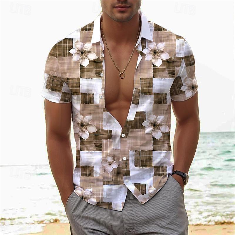 

Мужская серая рубашка с 3D-принтом в сетку, рубашка на пуговицах, повседневная рубашка, летняя рубашка с короткими рукавами, повседневная одежда для отпуска L дубильная кора