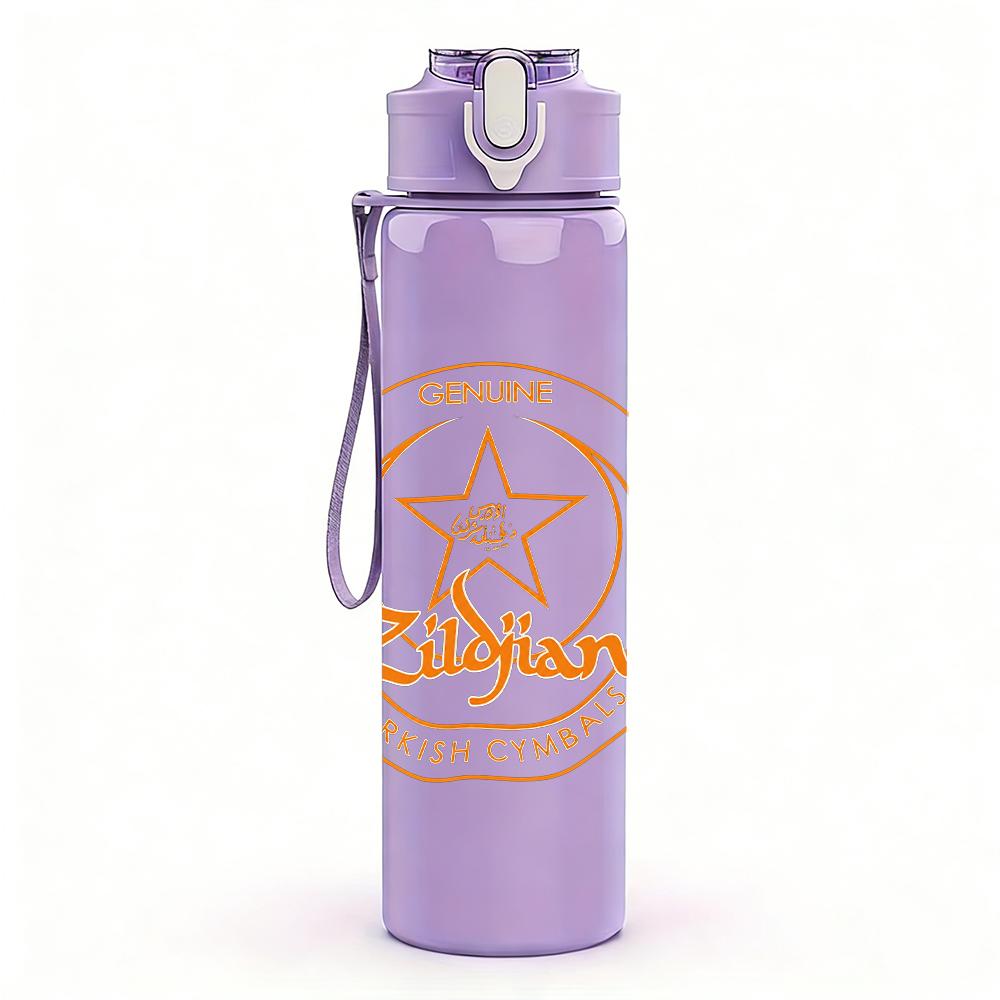 1PC Orange circular star emblem print 750ml colorful plastic sports water bottle leakproof pop lid with straw for outdoor office home use