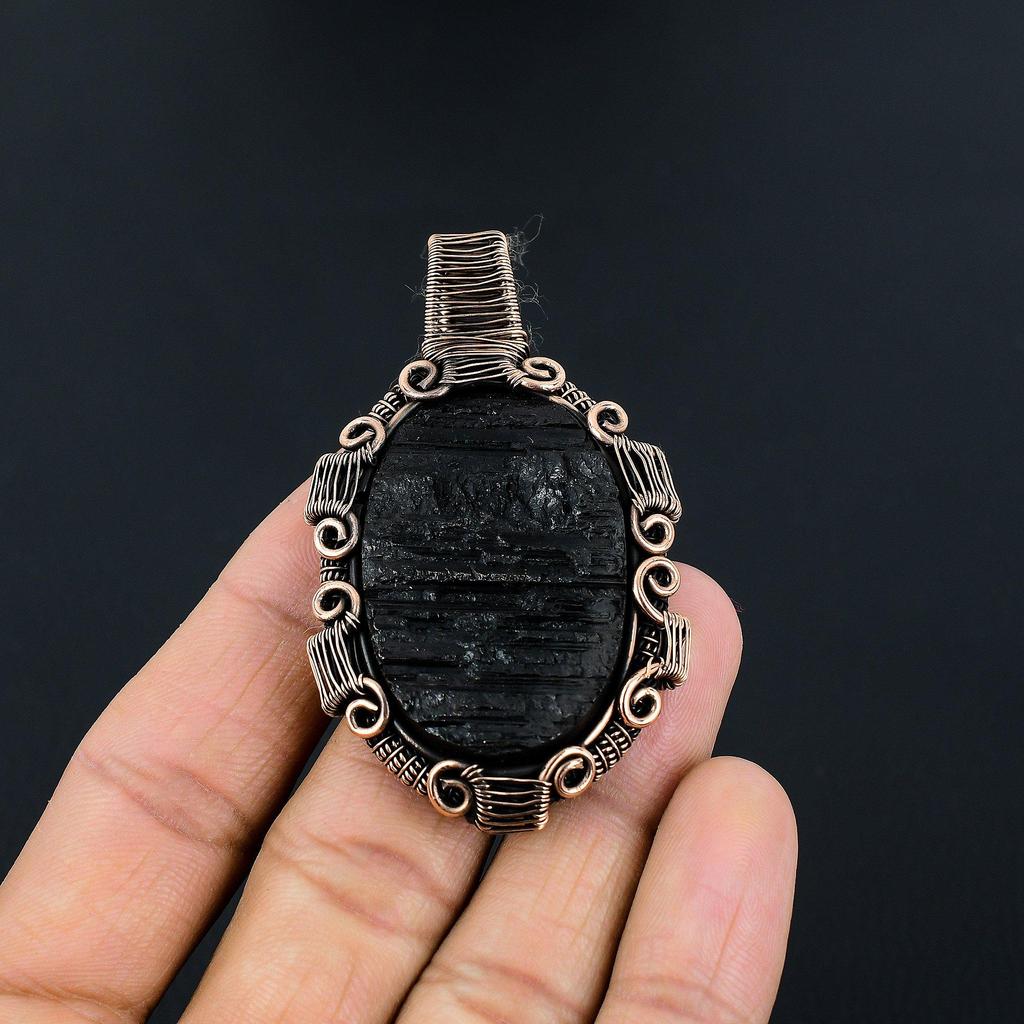 Black Tourmaline Pendant Gemstone Jewelry, 999 Copper Wire Wrapped Pendant, Handmade Amazing Pendant Jewelry