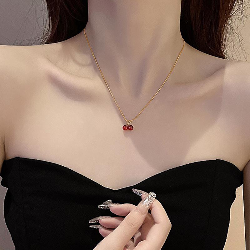 

New Temperament Women Red Cherry Pendant Necklace Earrings For Women Personality Fashion Necklace Wedding Jewelry Birthday Gifts A2