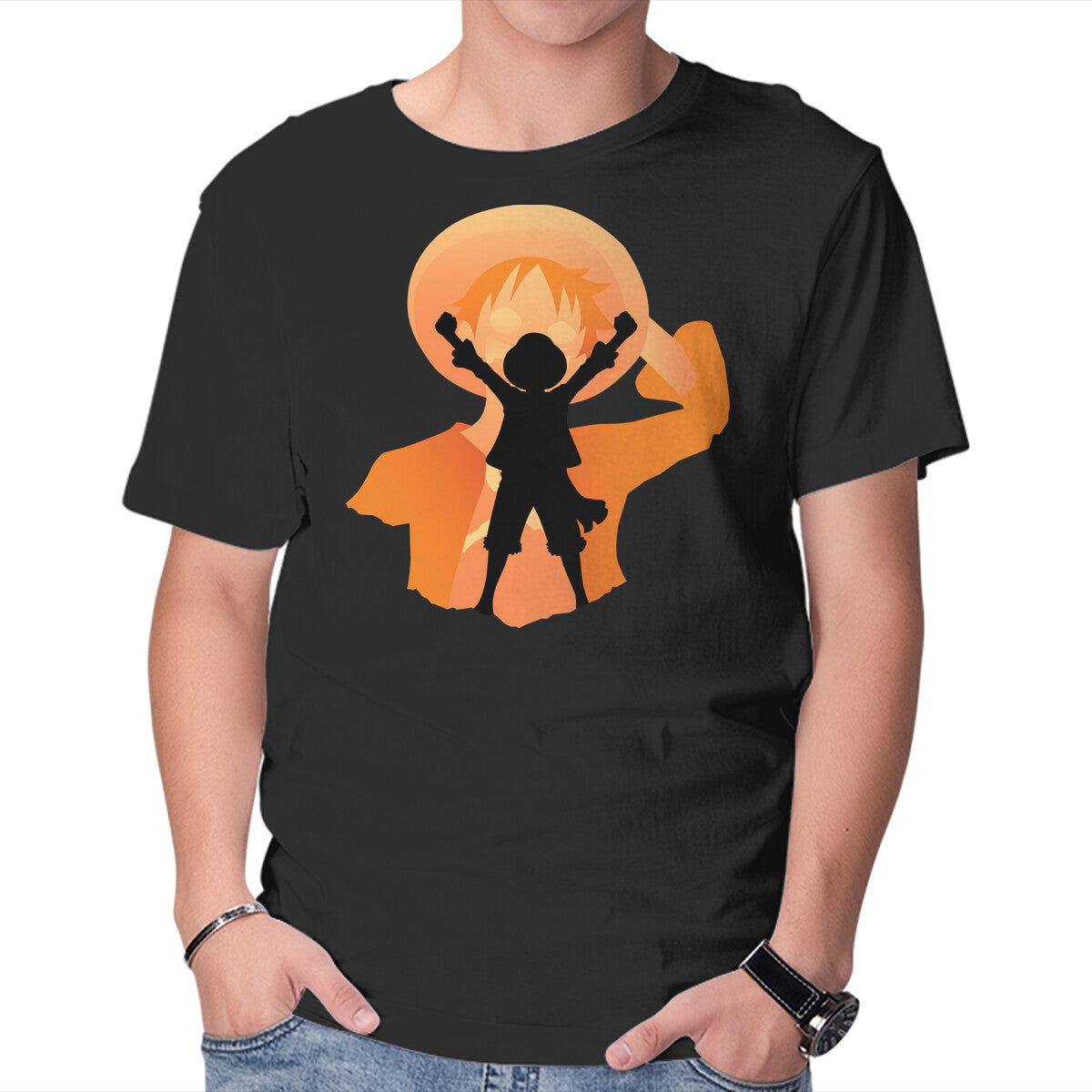 Unisex Crew Neck T-Shirt Straw Hat Luffy Graphic Short Sleeve Casual Tee S
