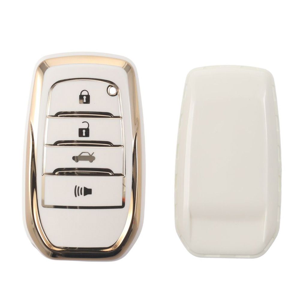 4-Button Key Fob Cover for Toyota Full Cover Key Fob Case Gold Edge Car Key Protection Cover Key Fob Shell Smart Remote Key Case