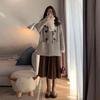 Womens Short Wool Blend Coat With Hood Horn Buttons Korean Style Oversized Winter Outerwear
