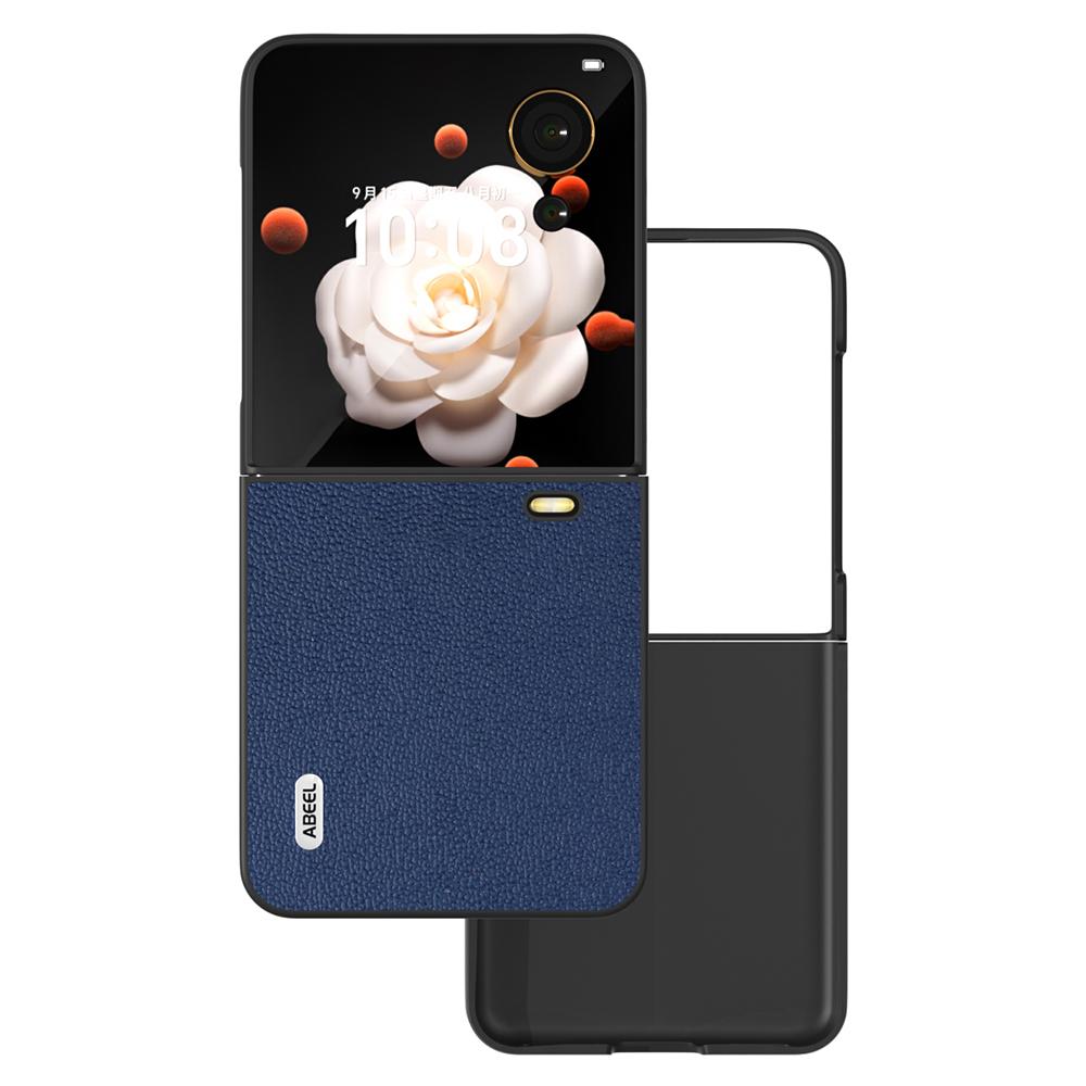 

For Honor Magic V Flip 5G Case Genuine Cow Leather+PC Phone Cover Black Edge Blue