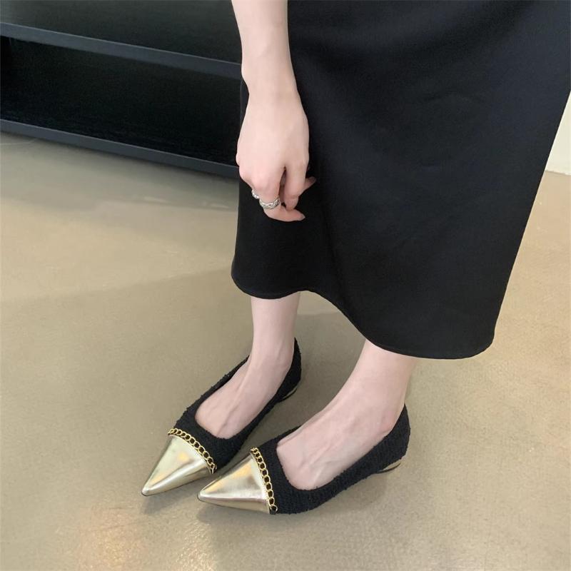 Fashion Fashion Metal Chain Decoration Low-heeled Shoes Women Elegant Pointed Toe Shallow Brand Designer Shoes Comfort Zapatos De Mujer