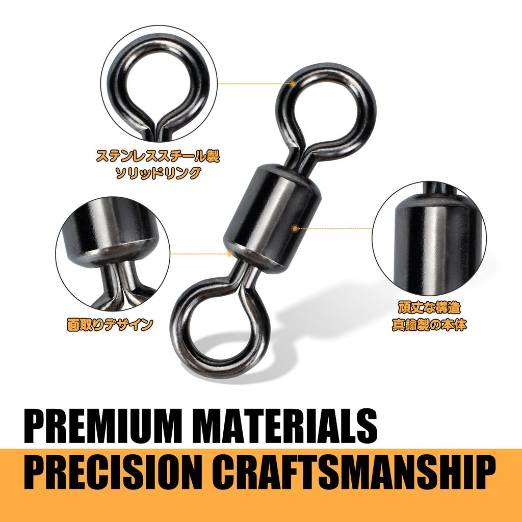 Piscorush Rolling Swivel Stainless Steel Fishing Tackle Snap Ocean Snap Pack of Set, Swivels, Swivels, 14#-12/0 (3/0, 95kg, 100)