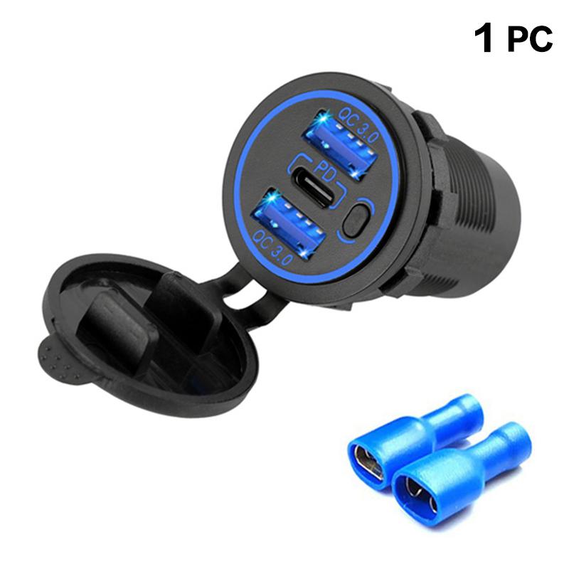High Power 12V Quad Port USB Charger Socket With Button Switch 96W Dual USB C Outlet Fast Charging For Car RV Marine Vehicles