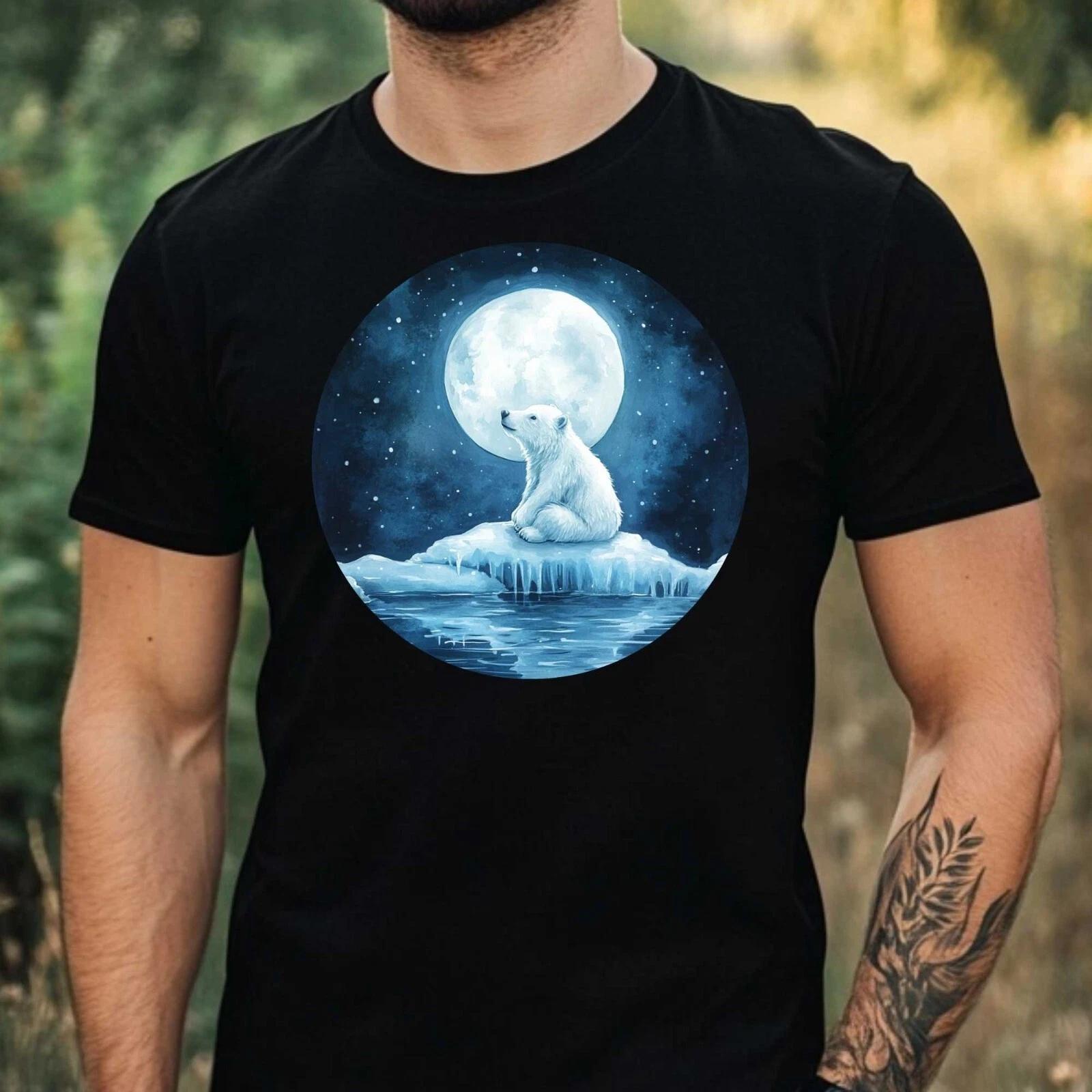 T-Shirt Herren Eisbär im Mondlicht Motiv Baumwolle Größe XS bis 5XL XXXL