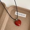 Natural Stone Heart Pendant Necklace - Black Cord, Women's Fashionable Choker for Commuting & Versatile Wear