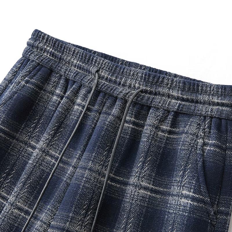 Women's Elastic Waist Plaid Fleece Wide-Leg Casual Pants