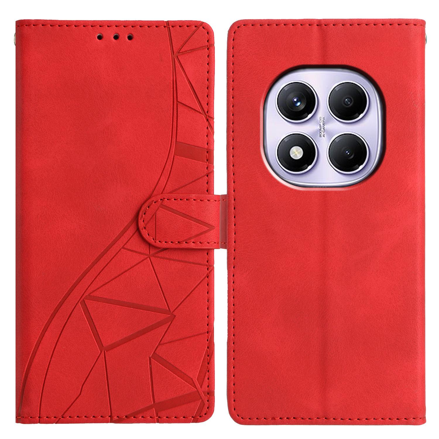 

For Xiaomi Redmi Note 14 Pro 4G Case Wallet Stand Imprinted Triangle Pattern Leather Phone Flip Cover Red