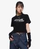 MOZMOZ Y2K Logo Semi-Crop Short Sleeve T-Shirt Black