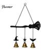 Holiday Party Supplies Halloween Witch Broom Wind Chime, Decorative Hanging Bells Metal Bell for Indoor Outdoor Garden Patio Porch Chime