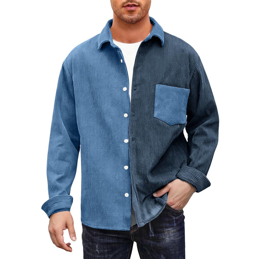 Mens Shacket Patchwork Long Sleeve Button Down Corduroy Shirts For Men