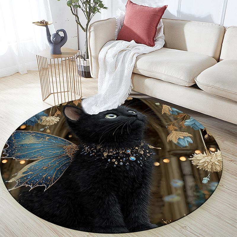 

Winged Black Cat,Round Area Rug,Carpet Rug for Living Room Bedroom Sofa Playroom Decor,Non-slip Floor Mat 80cmx80cm