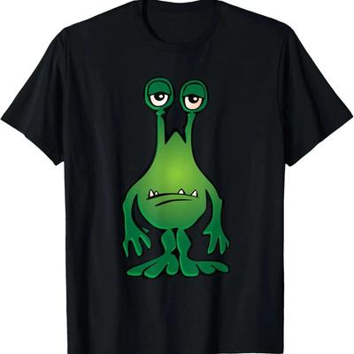 Alien Monster Silly Face Space Pattern Funny Novelty S T Shirt Vintage Designer Clothes Stretched Top For Everyday Wear