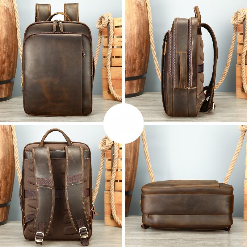 Mad Horse Leather Men's Backpack Premium Genuine Leather Vintage Bag Large Capacity Computer Travel Backpack