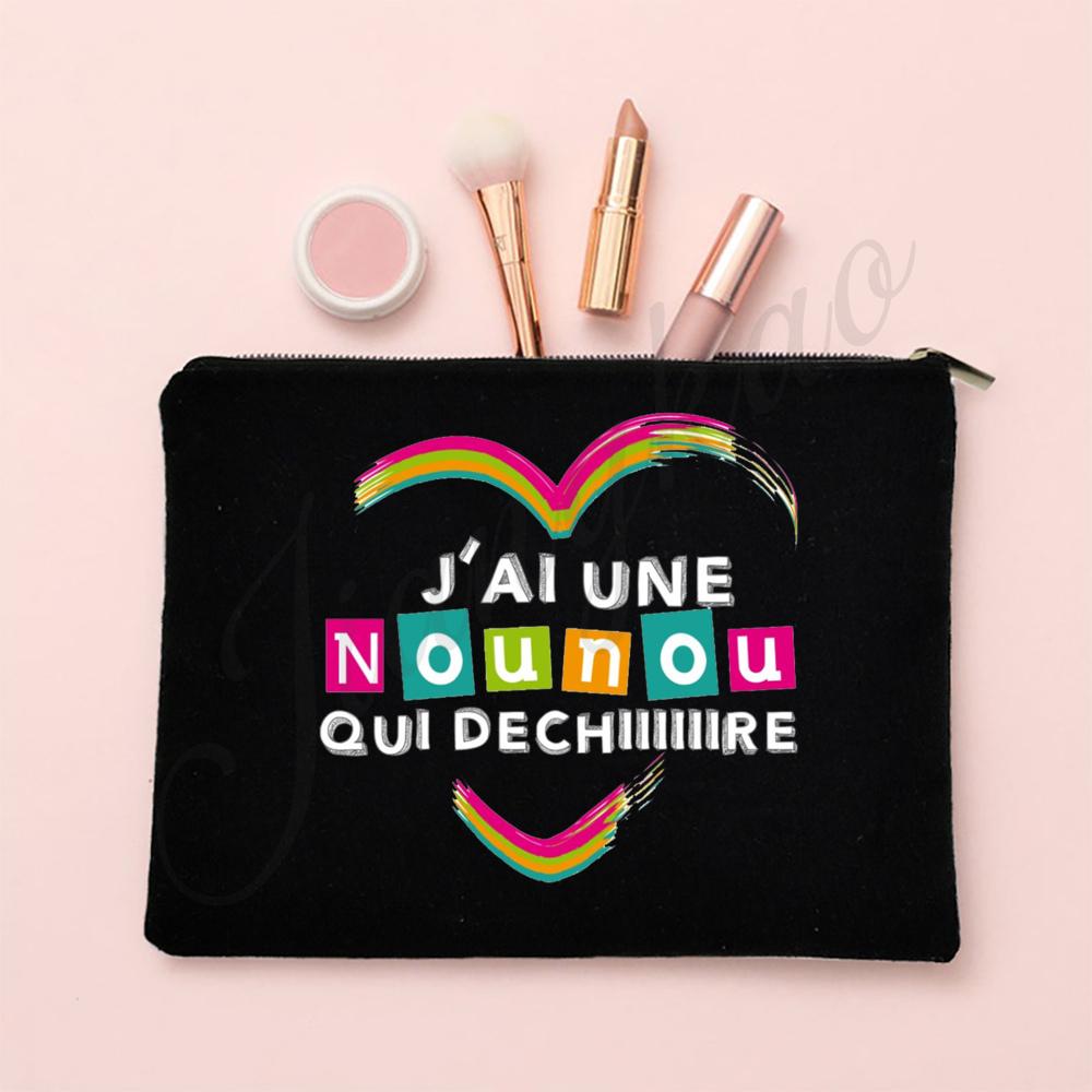 I Love My Nanny French Print Makeup Bag Travel Toiletries Organizer Pouch Women Cosmetic Case Zipper Bags Thanks Gift for Nounou