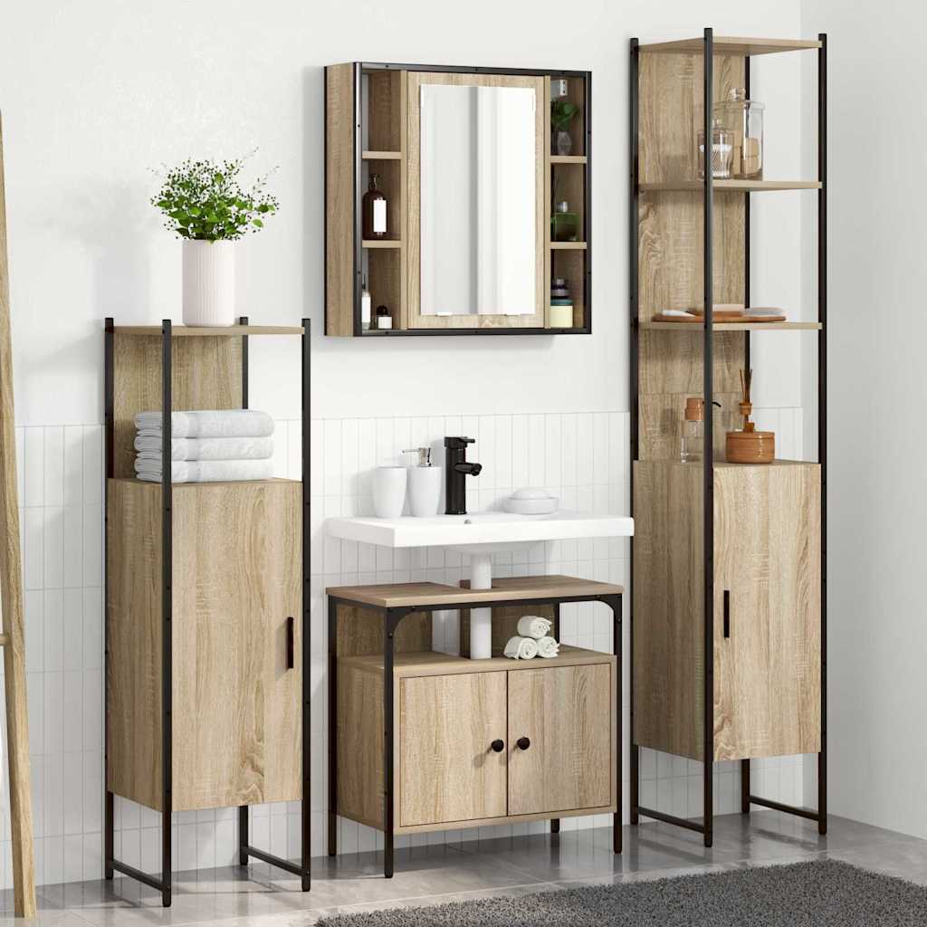 Bathroom Furniture Set with Shelf 4 Pcs Sonoma Oak Wood Based Material