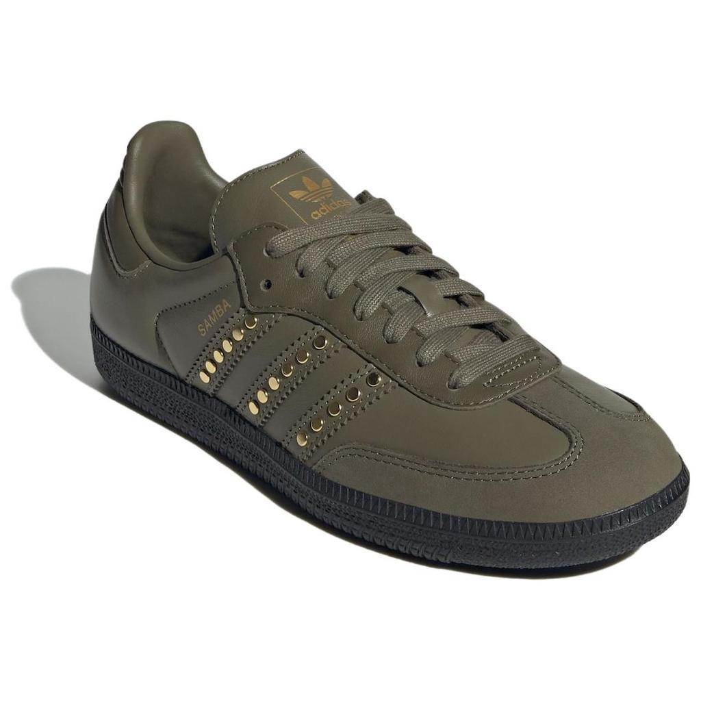 adidas Samba OG mit Nietenstreifen - Dunkelkhaki Schwarz Damen Sneaker Grün Mittel-Dunkelkhaki Oliv-Strata JR8870