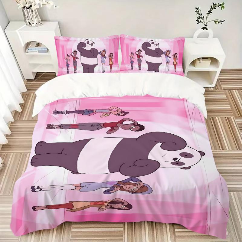 Panda Friends Adventure Printed 3pcs Bedding Set Soft Microfiber 1 Duvet Cover And 2 Pillowcases Home Bedroom Decor Xmas Gift K1496