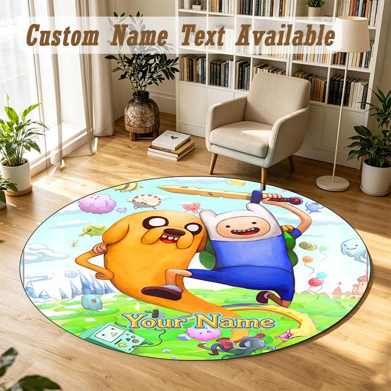 Round Rug Custom NameAdventure Time Pattern Non Slip Carpet Home Floor Decor