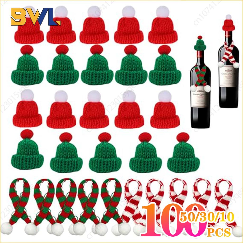 Mini Christmas Hats and Scarves Red Green Knit Yarn Pom Pom Ornaments Holiday Party Favors Tree Hanging Decor Accessories