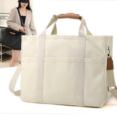 Simple Canvas Tote Bag Women Solid Color Shoulder Bag Crossbody Bag Student Classes Book Bag Underarm Bag