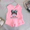 Girls Cotton Cartoon Print Tank Top And Shorts Set Fashionable Summer Two Piece Outfit For Kids