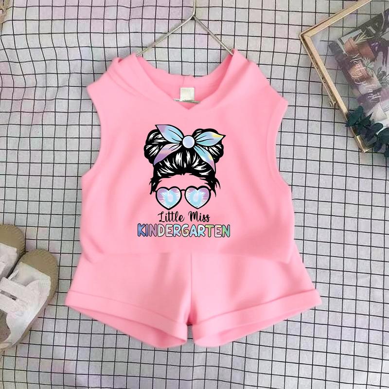 Girls Cotton Cartoon Print Tank Top And Shorts Set Fashionable Summer Two Piece Outfit For Kids