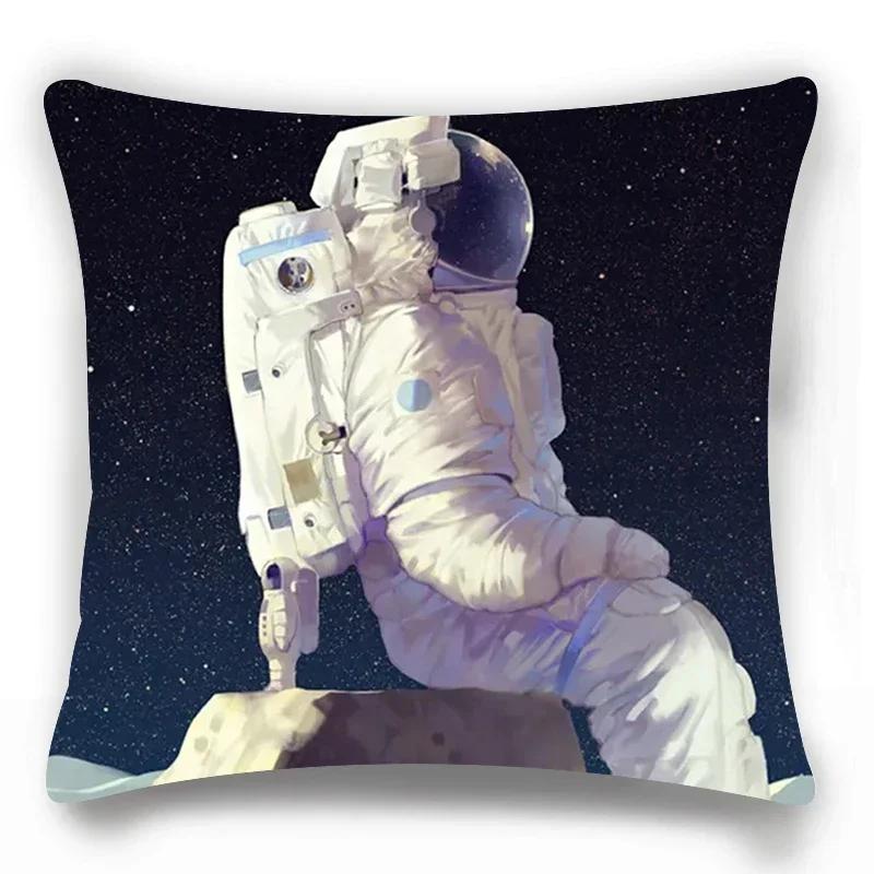 Home Lumbar Sofa Decorative Pillowcase Astronaut  Cosmic Planet Spaceship Cushion Cover